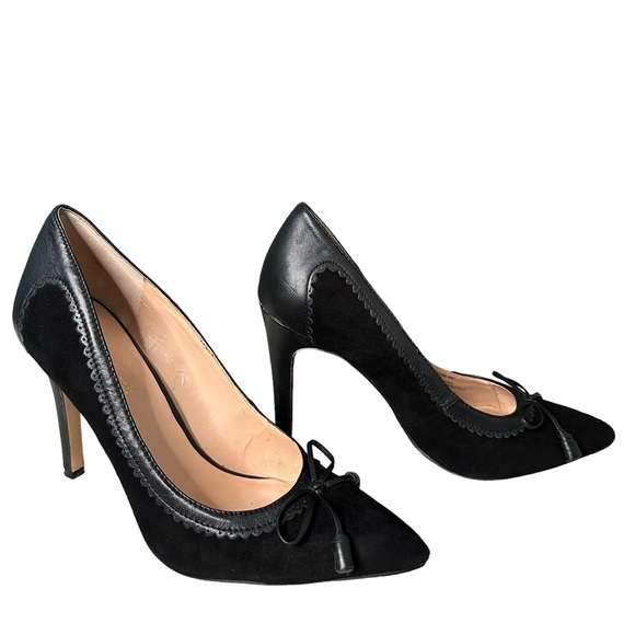 BCBGeneration | Black Suede and Leather Tassel Bow Front Pointed Pumps Size 6.5 - Picture 1 of 11